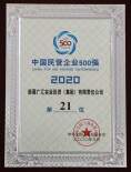 2020年中国民营企业500强第21位